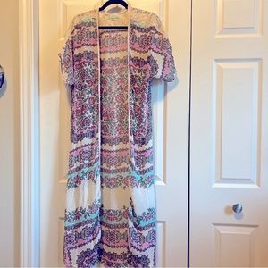 Maurices Pink/blue floral lace kimono Sheer cardigan Small/medium Bohemian